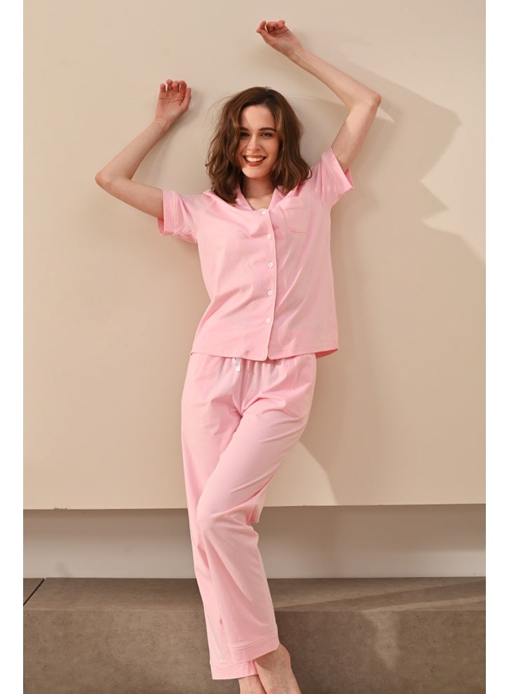100% Cotton Pajamas for Women Sets 2 Pieces Pjs Button short sleeves with Pockets Soft Sleepwear Loungewear XS-M - Image 1