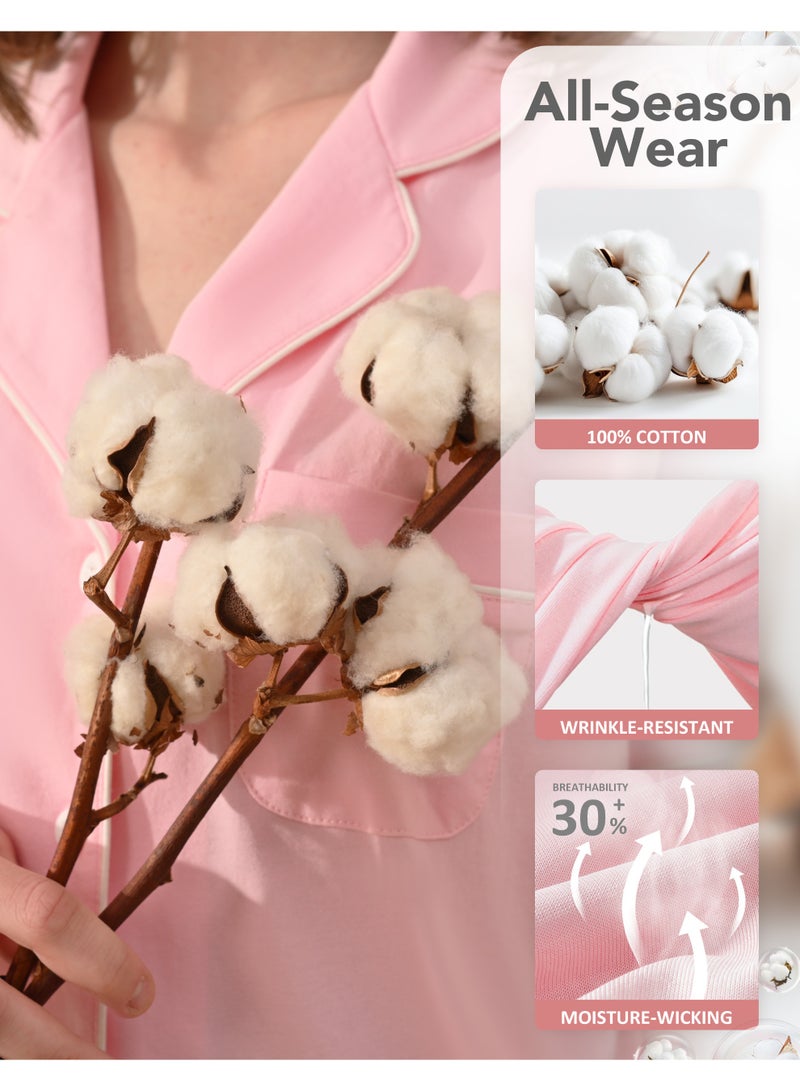 100% Cotton Pajamas for Women Sets 2 Pieces Pjs Button short sleeves with Pockets Soft Sleepwear Loungewear XS-M - Image 2