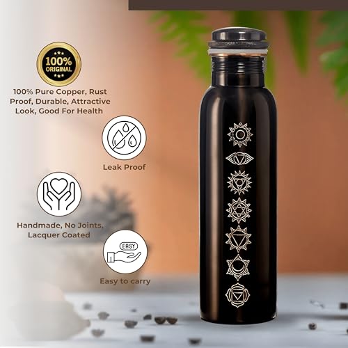 PIEPOT زجاجة ماء من النحاس Piepot 1 لتر | زجاجة ماء من النحاس مع مجموعة زجاج | عمل مينا | 100% نقي | مانع للتسرب | 2 كوب ماء 300 مل لكل منهما | الأفضل للهدايا ((تصميم أسته مانغلا)) - Image 4