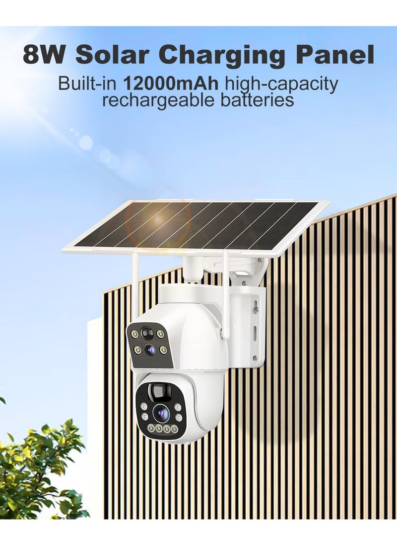 Solar WiFi Security Camera Outdoor Wireless, 8W Battery Powered with Dual View, Dual lens with Color Night, PIR Detection