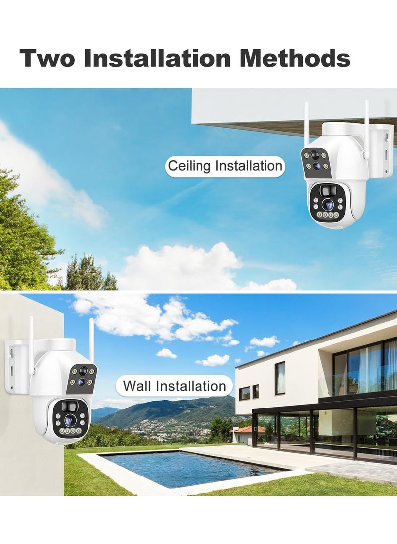 Solar WiFi Security Camera Outdoor Wireless, 8W Battery Powered with Dual View, Dual lens with Color Night, PIR Detection