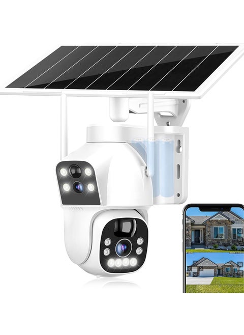 Solar WiFi Security Camera Outdoor Wireless, 8W Battery Powered with Dual View, Dual lens with Color Night, PIR Detection