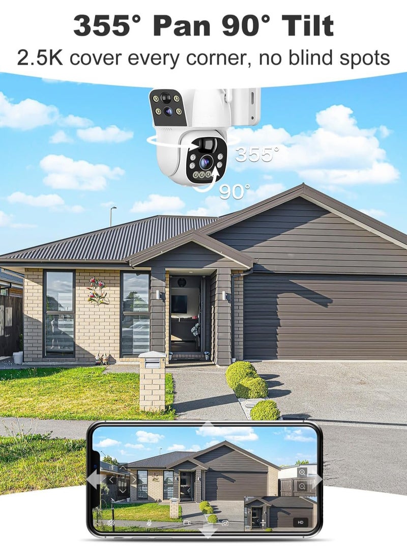 Solar WiFi Security Camera Outdoor Wireless, 8W Battery Powered with Dual View, Dual lens with Color Night, PIR Detection