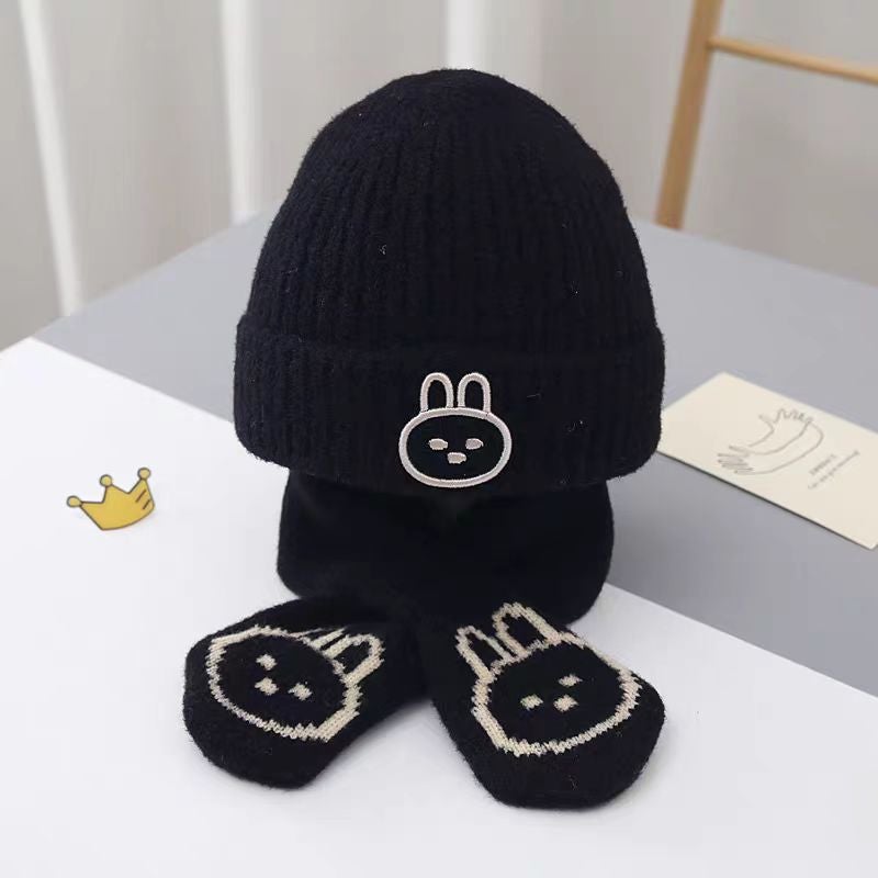 Cute Rabbit Baby Knit Hat Scarf Set Black [scarf]]  - Image 5