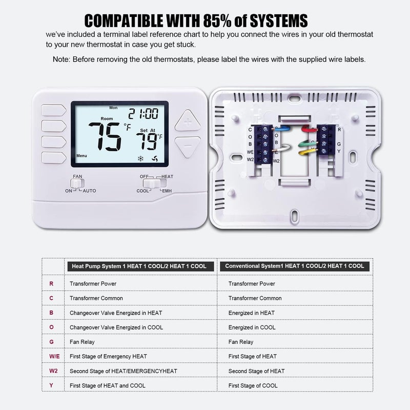 Heagstat H721 Non-Programmable Heat Pump Thermostat, 2 Heat/1 Cool, with 4.5 sq. Inch Display - Image 5