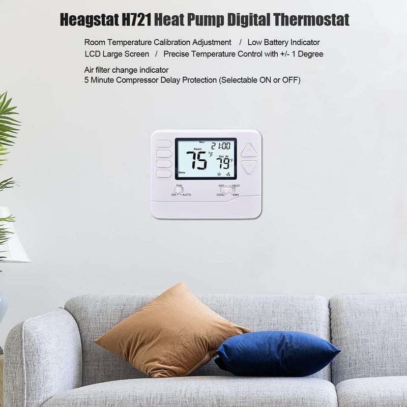 Heagstat H721 Non-Programmable Heat Pump Thermostat, 2 Heat/1 Cool, with 4.5 sq. Inch Display - Image 2