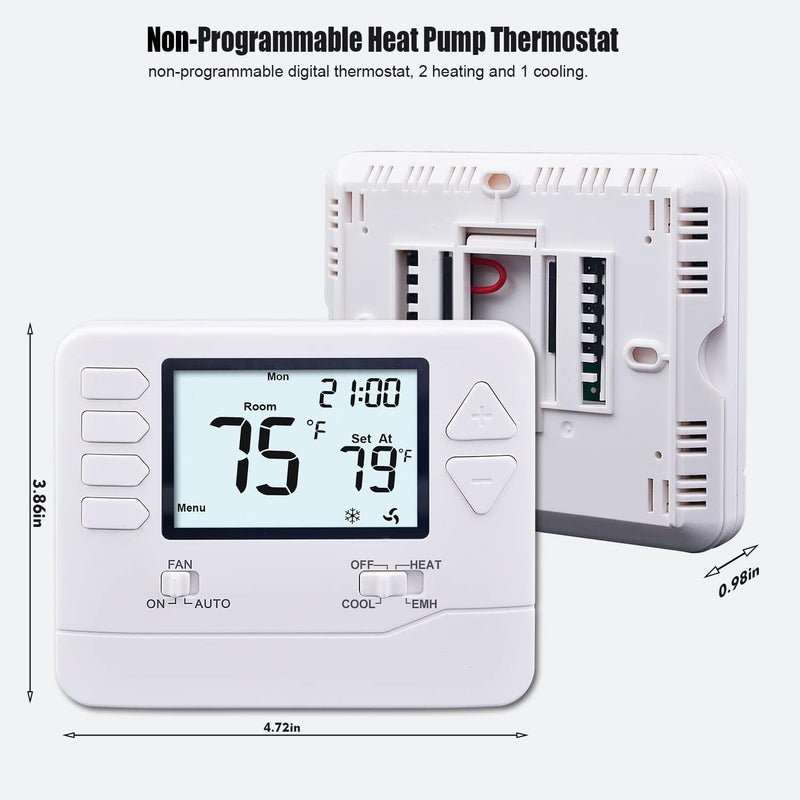 Heagstat H721 Non-Programmable Heat Pump Thermostat, 2 Heat/1 Cool, with 4.5 sq. Inch Display - Image 3