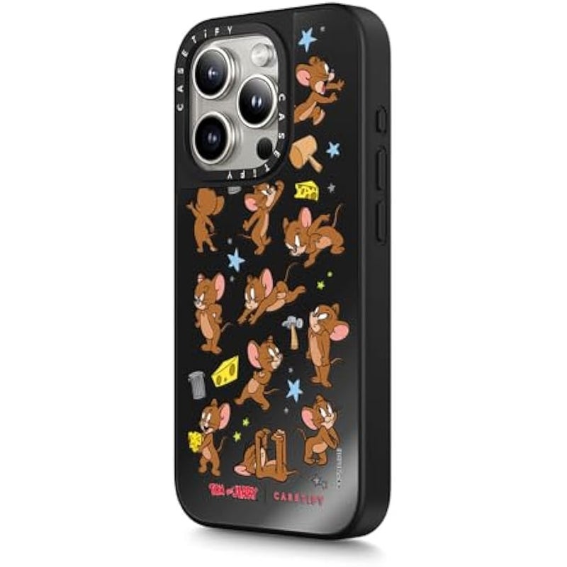 Casetify Mirror Case for iPhone 15 Pro Max 【Tom and Jerry Colab/Reflective / 4.9ft Drop Protection/Compatible with Magsafe】 - Jerry Pattern - Black on Black - Image 4