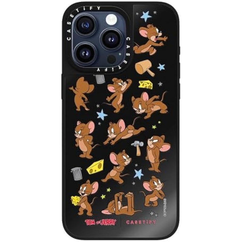 Casetify Mirror Case for iPhone 15 Pro Max 【Tom and Jerry Colab/Reflective / 4.9ft Drop Protection/Compatible with Magsafe】 - Jerry Pattern - Black on Black - Image 1