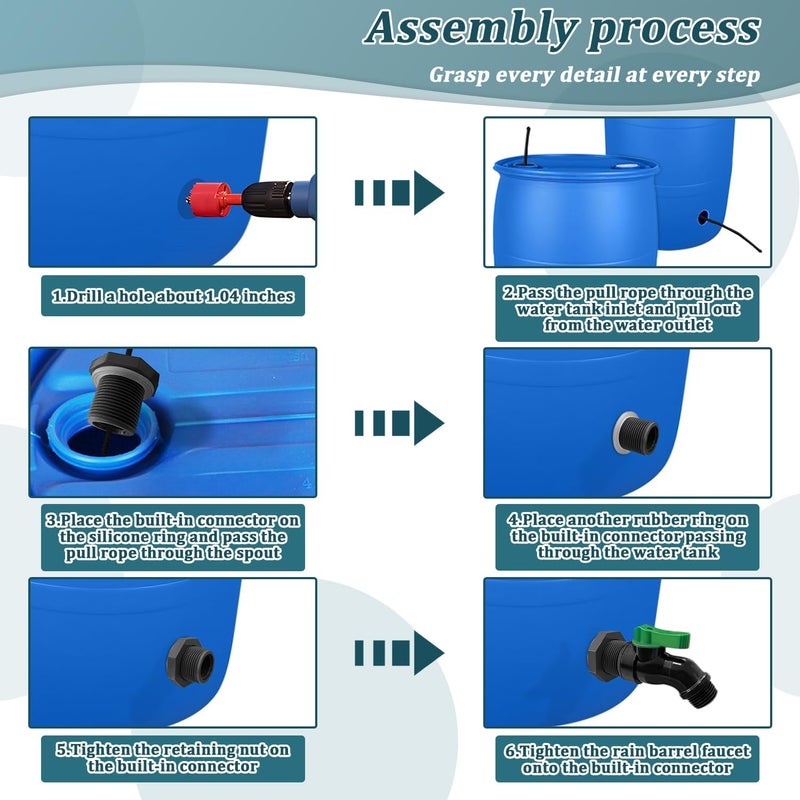 طقم صنبور برميل المطر البلاستيكي، صنبور برميل مياه عالي التدفق، صمام برميل مطر PVC 3/4 + وصلة جدارية لحاوية برميل المطر البلاستيكية الخارجية، براميل الحديقة، مجمع ماسورة التصريف - Image 4