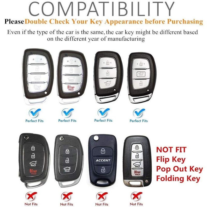 JVCV غطاء شفاف ناعم TPU متوافق مع هيونداي ألكازار كريتا فينيو i20 توكسون إيلانtra سيارة i10 جراند i20 Xcent فيرنا 4s توكسون إيلانtra i10 4/3 زر مفتاح ذكي (أسود شفاف) - Image 2