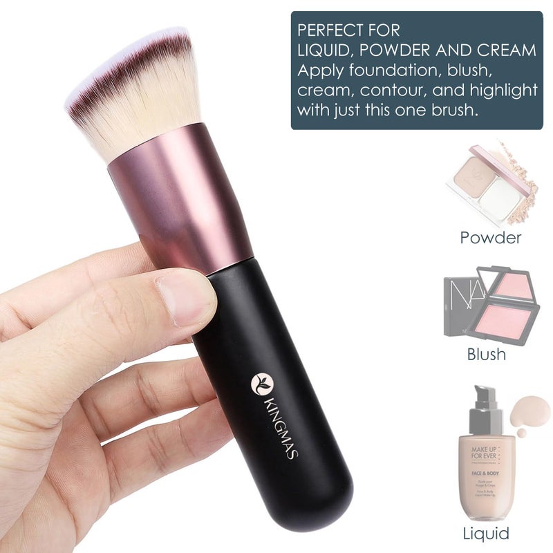 KINGMAS Angled Top Foundation Brush, Premium Kabuki Makeup Brush for Liquid, Blending, Cream, Powder,Blush Buffing Stippling Face Makeup Tools Black - Image 2