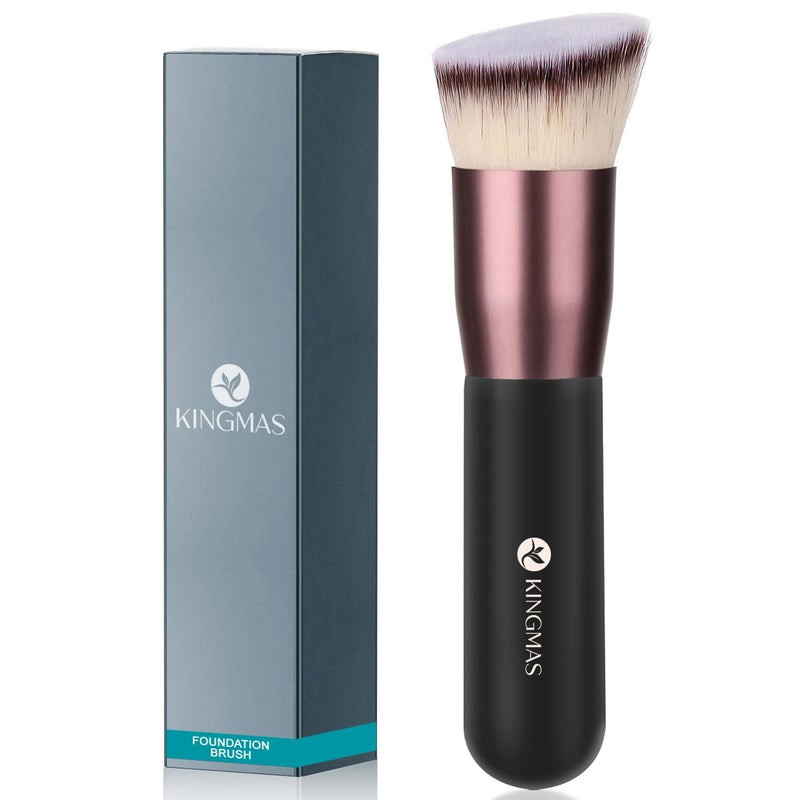 KINGMAS Angled Top Foundation Brush, Premium Kabuki Makeup Brush for Liquid, Blending, Cream, Powder,Blush Buffing Stippling Face Makeup Tools Black - Image 1