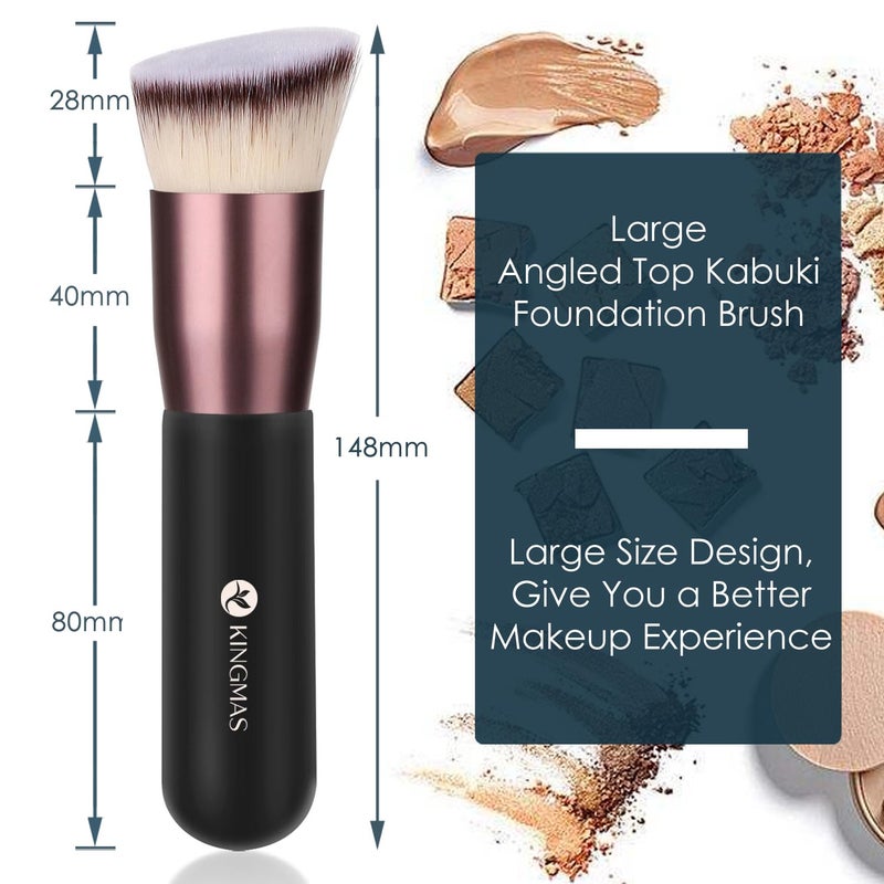 KINGMAS Angled Top Foundation Brush, Premium Kabuki Makeup Brush for Liquid, Blending, Cream, Powder,Blush Buffing Stippling Face Makeup Tools Black - Image 4