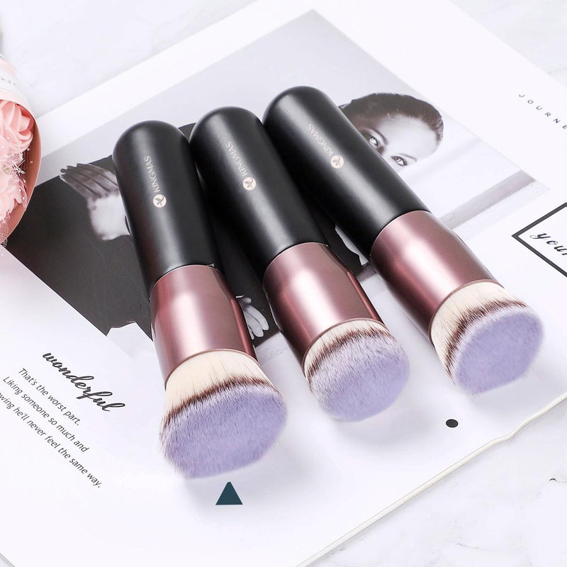 KINGMAS Angled Top Foundation Brush, Premium Kabuki Makeup Brush for Liquid, Blending, Cream, Powder,Blush Buffing Stippling Face Makeup Tools Black - Image 5