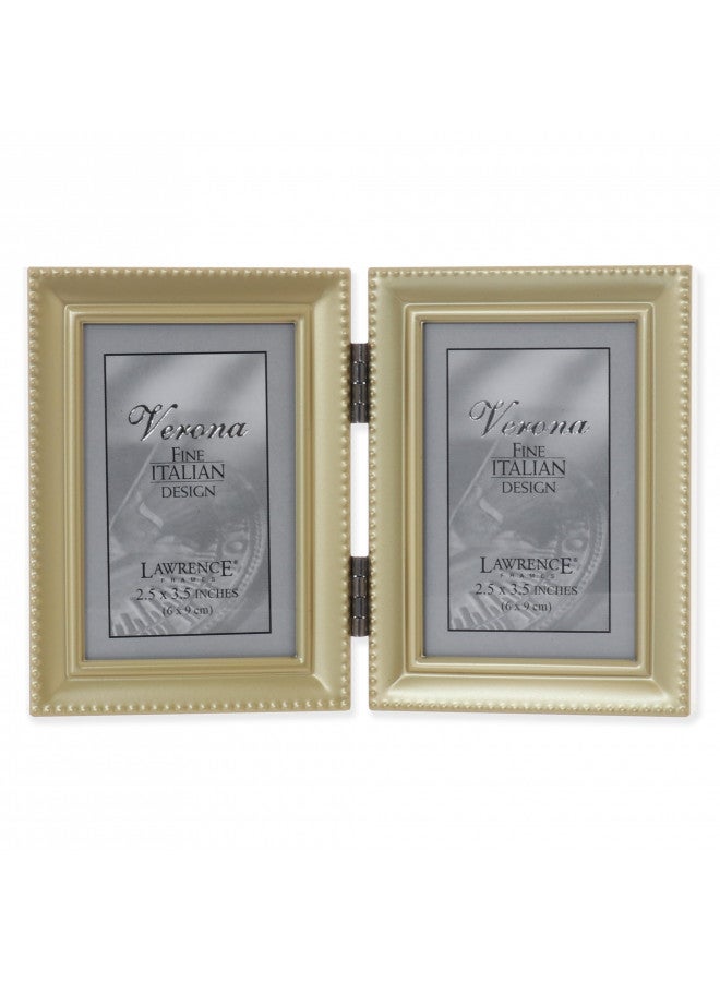 Lawrence Frames Bead Border Design, 2.5x3.5 Double, Satin Gold