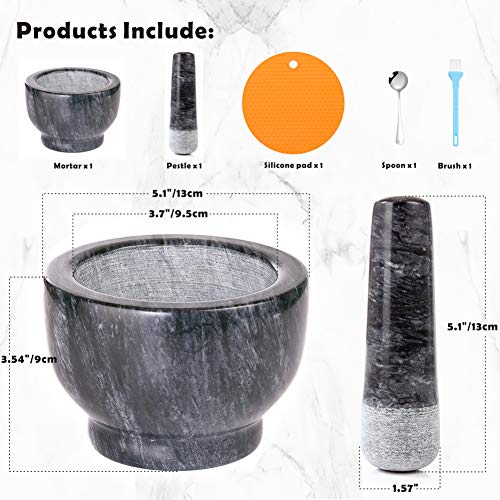 SIPARUI Mortar and Pestle Set, Guacamole Bowl Polished Natural Marble Stone, Grinder and Crusher, with Silicone Mat & Spoon - 300ml(Medium, Dark Gray) - Image 2