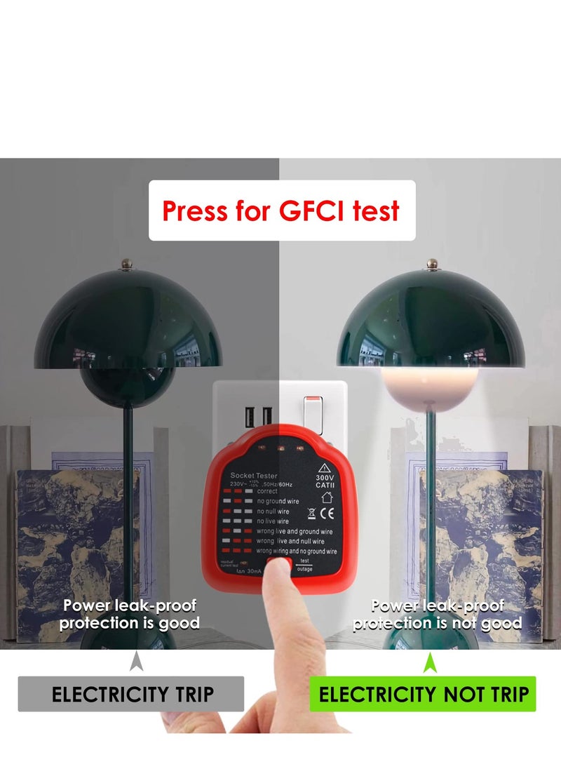 Excefore - Socket Tester ,Voltage Power line Indicator and Receptacle Tester with Ground Fault Circuit Interrupter (GFCI) ,Examination Detects Common Wiring Problems No Battery Required Electrical Tool - Image 1