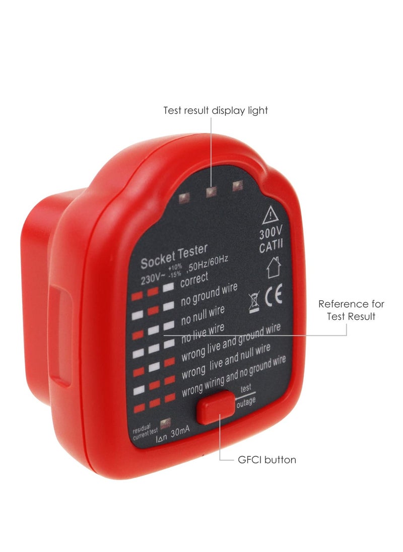 Excefore - Socket Tester ,Voltage Power line Indicator and Receptacle Tester with Ground Fault Circuit Interrupter (GFCI) ,Examination Detects Common Wiring Problems No Battery Required Electrical Tool - Image 1