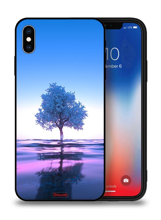 Tolwak Apple iPhone XS Protective Case Tree Neon Body Of Water Reflection Digital Art - Image 1