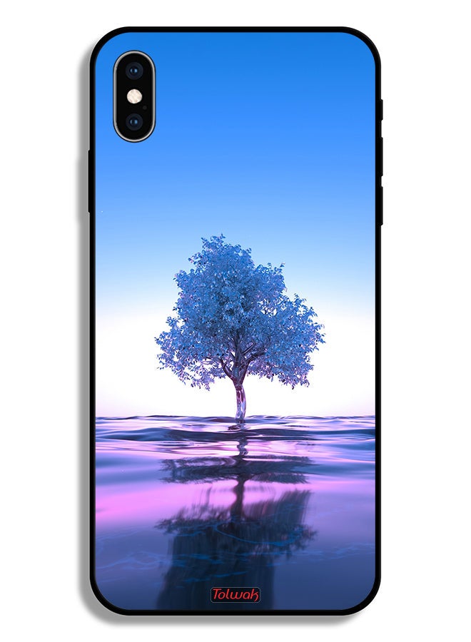 Tolwak Apple iPhone XS Protective Case Tree Neon Body Of Water Reflection Digital Art - Image 2