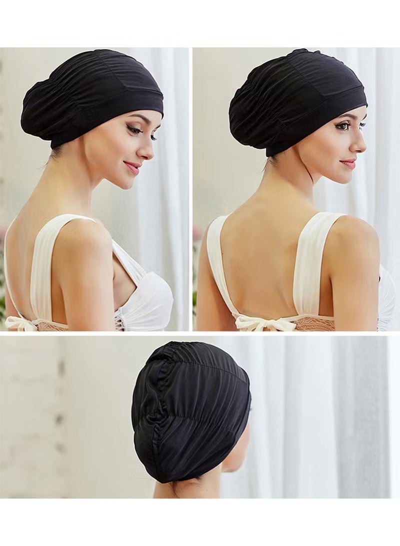 Cuken Pleated Swimming Cap for Long Hair, Non-Waterproof Bathing Cap - Image 1
