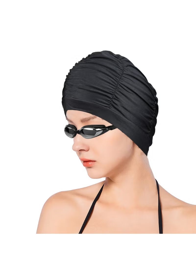 Cuken Pleated Swimming Cap for Long Hair, Non-Waterproof Bathing Cap - Image 3