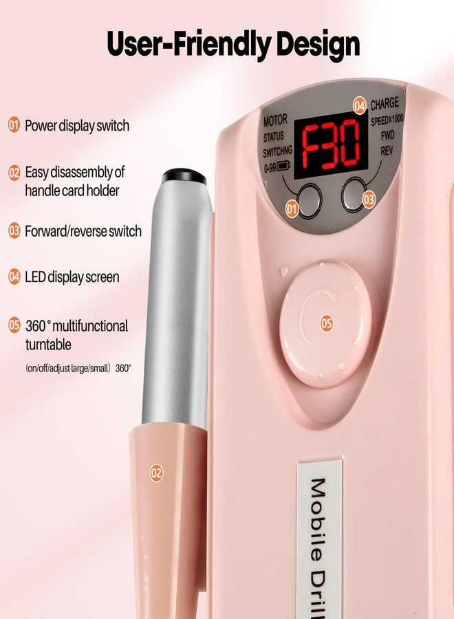 Droyek Portable Nail Drill Professional 30000 RPM, 13 Salon Quality Drill bits 50 Sanding Bands Portable & Low Noise for Acrylic Nails Gel Polishing Removing, Bits Kit for Manicure Salon Home Use - Image 5