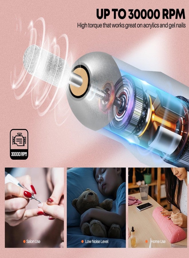Droyek Portable Nail Drill Professional 30000 RPM, 13 Salon Quality Drill bits 50 Sanding Bands Portable & Low Noise for Acrylic Nails Gel Polishing Removing, Bits Kit for Manicure Salon Home Use - Image 3