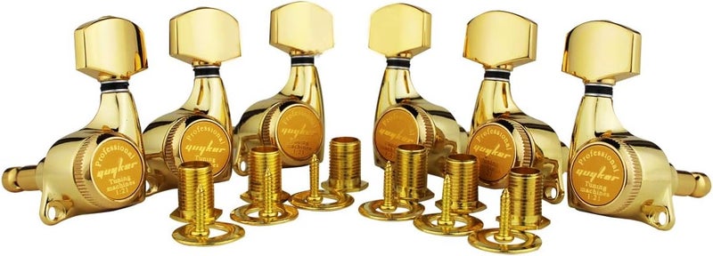 guyker 6Pcs Guitar Locking Tuners (3L + 3R Handed) - 1:21 Ratio Lock String Tuning Key Pegs Machine Heads with Hexagonal Handle Replacement for LP SG Style Electric, Folk or Acoustic Guitars - Gold - Image 2