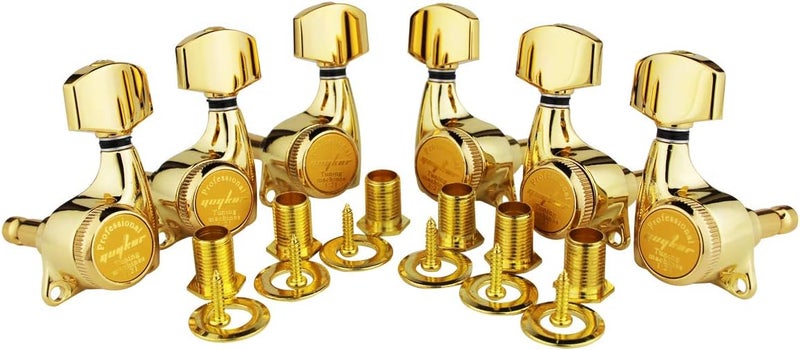 guyker 6Pcs Guitar Locking Tuners (3L + 3R Handed) - 1:21 Ratio Lock String Tuning Key Pegs Machine Heads with Hexagonal Handle Replacement for LP SG Style Electric, Folk or Acoustic Guitars - Gold - Image 1