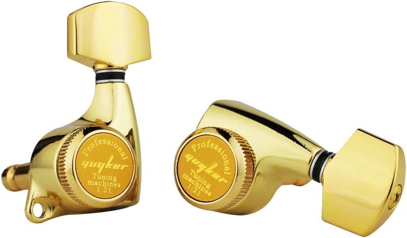 guyker 6Pcs Guitar Locking Tuners (3L + 3R Handed) - 1:21 Ratio Lock String Tuning Key Pegs Machine Heads with Hexagonal Handle Replacement for LP SG Style Electric, Folk or Acoustic Guitars - Gold - Image 4