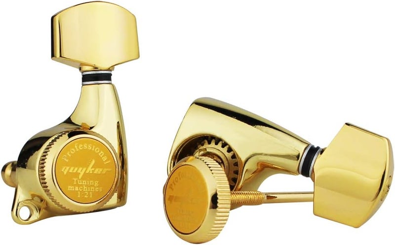 guyker 6Pcs Guitar Locking Tuners (3L + 3R Handed) - 1:21 Ratio Lock String Tuning Key Pegs Machine Heads with Hexagonal Handle Replacement for LP SG Style Electric, Folk or Acoustic Guitars - Gold - Image 3