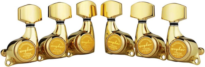 guyker 6Pcs Guitar Locking Tuners (3L + 3R Handed) - 1:21 Ratio Lock String Tuning Key Pegs Machine Heads with Hexagonal Handle Replacement for LP SG Style Electric, Folk or Acoustic Guitars - Gold - Image 5