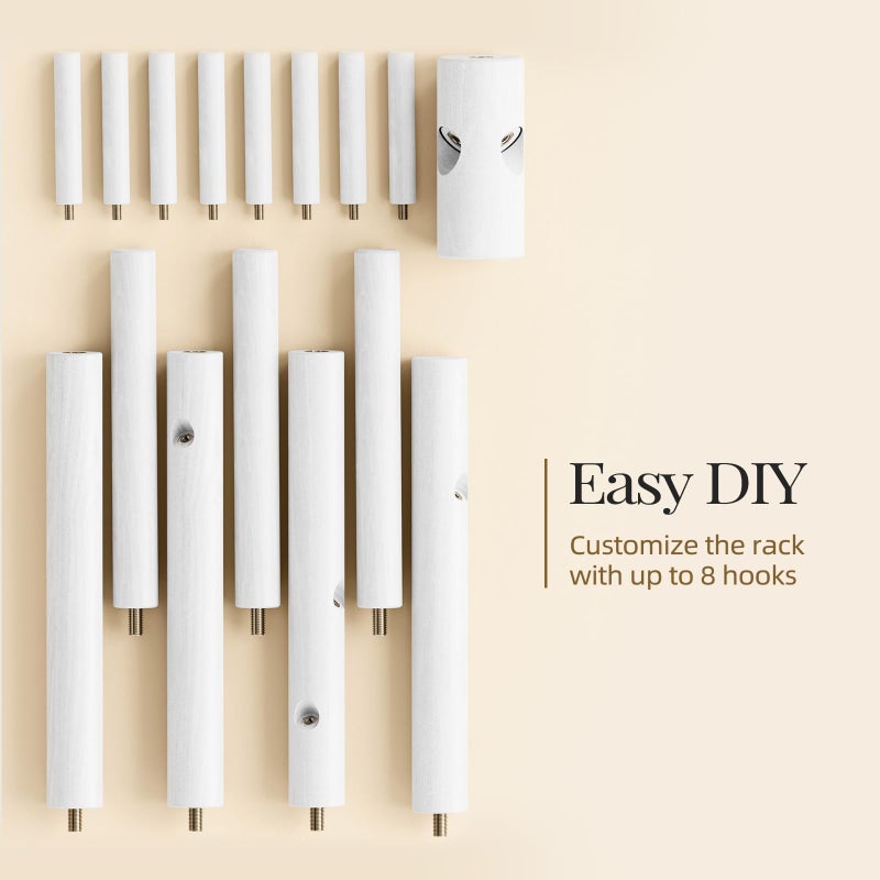 Pipishell Sturdy Wooden Coat Stand, 3 Adjustable Sizes Coat Tree with 8 Hooks, Coat Stands for Hallway Entryway, Hat Stand for Clothes, Used in Bedroom/Office/Hallway/Entryway, White - Image 5