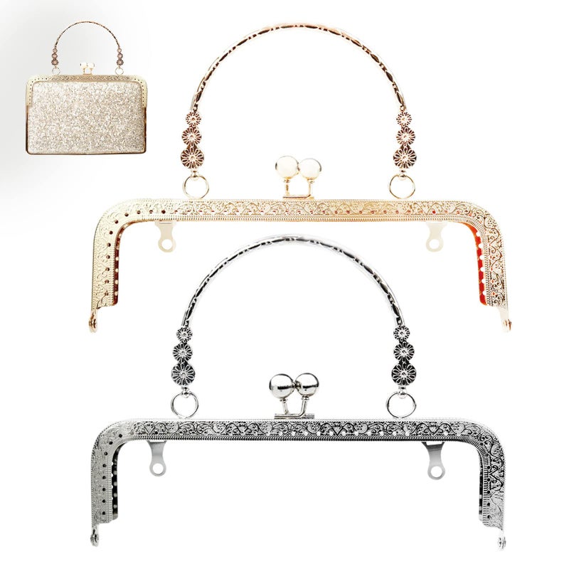 Metal Purse Frame 2PCS Kiss Clasp Lock Bag Clutch Frame Handles for DIY Craft Bag Making Purse Coin Bag Handle Bag