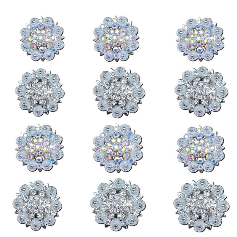 Towonder Berry Conchos with Screws Metal Flower Rhinestone Conchos Rhinestone Horse Saddle Western Bridle Pack of 12 - Image 3