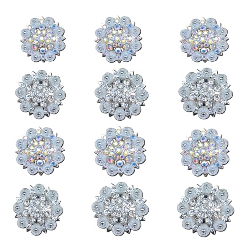 Towonder Berry Conchos with Screws Metal Flower Rhinestone Conchos Rhinestone Horse Saddle Western Bridle Pack of 12 - Image 1