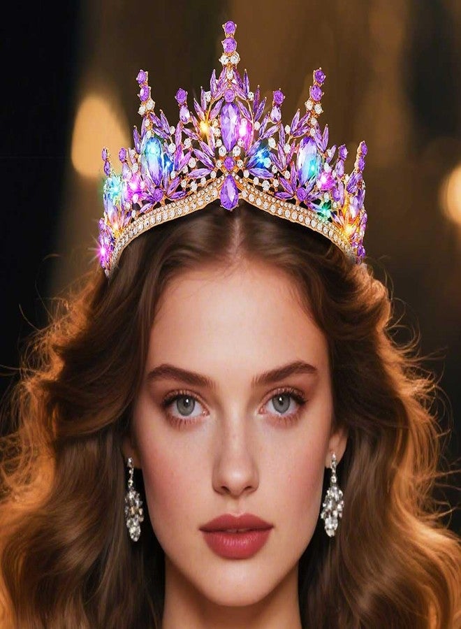 يان تاج يان المضيء المرصع بالكريستال، تيجان خيالية، إكسسوارات شعر باروكية بنفسجية للنساء (بنفسجي، مقاس واحد) - Image 1