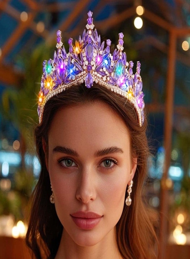 يان تاج يان المضيء المرصع بالكريستال، تيجان خيالية، إكسسوارات شعر باروكية بنفسجية للنساء (بنفسجي، مقاس واحد) - Image 3