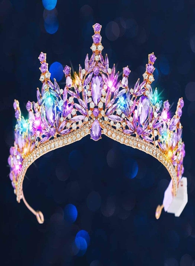 يان تاج يان المضيء المرصع بالكريستال، تيجان خيالية، إكسسوارات شعر باروكية بنفسجية للنساء (بنفسجي، مقاس واحد) - Image 5