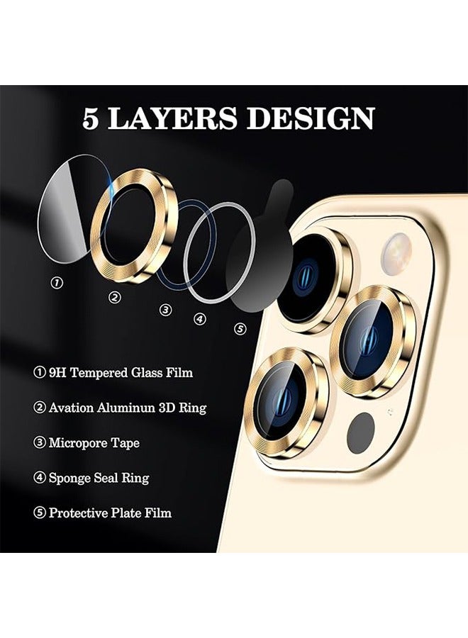 iPhone 15 Pro Max/iPhone 15 Pro Camera Lens Protector 9H Tempered Glass Screen Film Protection Cover Anti-scratch Mobile Phone Accessory Metal Individual Ring iPhone 14 Pro Max/iPhone 14 Pro Gold - Image 2