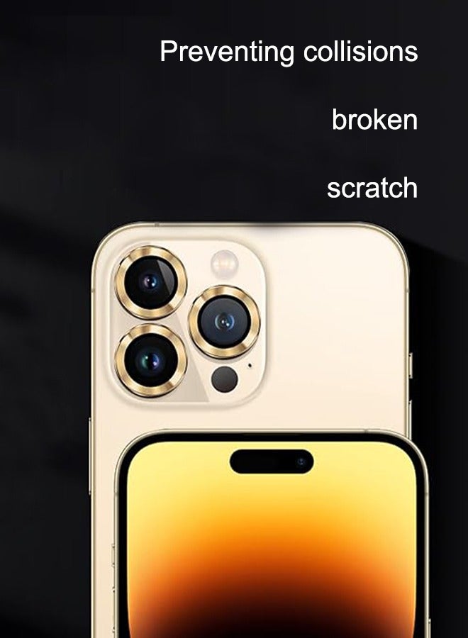 iPhone 15 Pro Max/iPhone 15 Pro Camera Lens Protector 9H Tempered Glass Screen Film Protection Cover Anti-scratch Mobile Phone Accessory Metal Individual Ring iPhone 14 Pro Max/iPhone 14 Pro Gold - Image 5