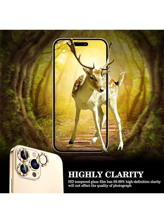 iPhone 15 Pro Max/iPhone 15 Pro Camera Lens Protector 9H Tempered Glass Screen Film Protection Cover Anti-scratch Mobile Phone Accessory Metal Individual Ring iPhone 14 Pro Max/iPhone 14 Pro Gold - Image 4
