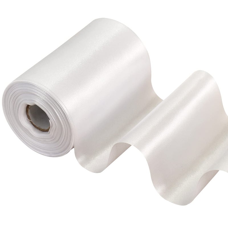 TONIFUL 4 Inch x 11 Yards Wide White Satin Ribbon Solid Fabric Large Ribbon for Cutting Ceremony Kit Grand Opening Chair Sash Table Hair Car Bows Sewing Craft Gift Wrapping Wedding Party Decoration