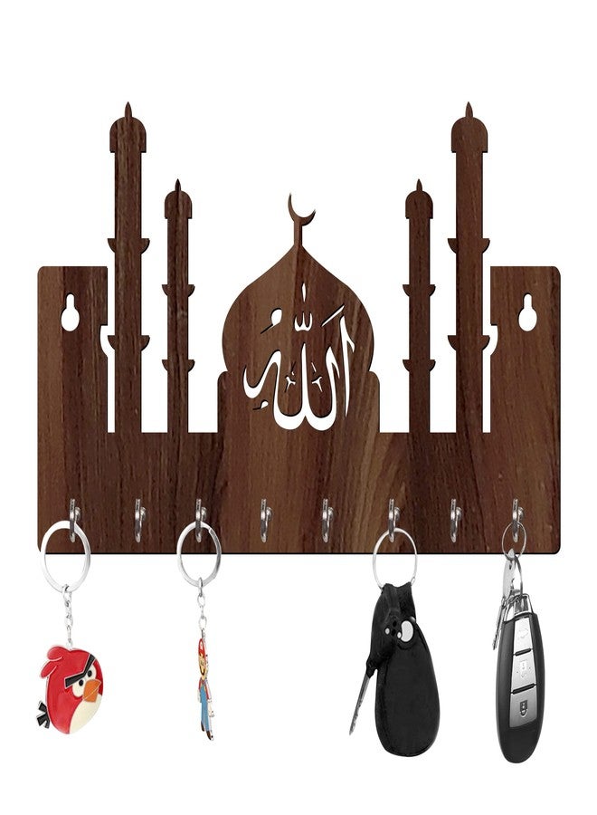 Freny Exim Allah Wooden Key Holder with Face Mask Hanging with 8 Hook - Brown 009 - Image 1