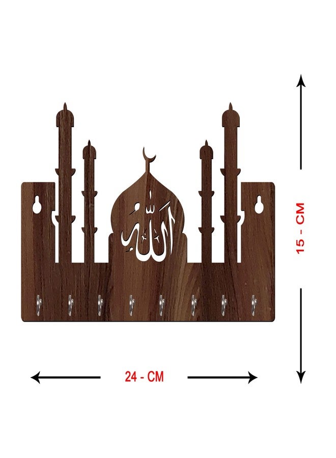 Freny Exim Allah Wooden Key Holder with Face Mask Hanging with 8 Hook - Brown 009 - Image 5