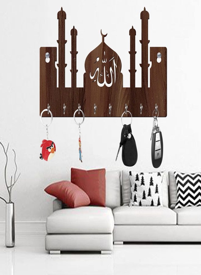 Freny Exim Allah Wooden Key Holder with Face Mask Hanging with 8 Hook - Brown 009 - Image 2