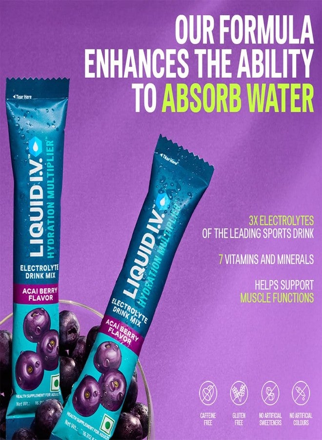 Liquid I.V. Hydration Multiplier – Acai Berry | Electrolyte Drink Mix Powder 16 g | Pack of 12 | Sodium & Potassium | Hydration Drink | Easy-Mix Sticks | No Artificial Sweeteners - Image 3