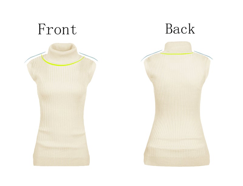 v28 Women Sleeveless High Neck Turtleneck Stretchable Knit Sweater Top (L, Beige) - Image 4